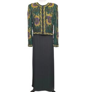 EUC - Vintage Laurence Kazar Green Silk Hand Beaded Jacket